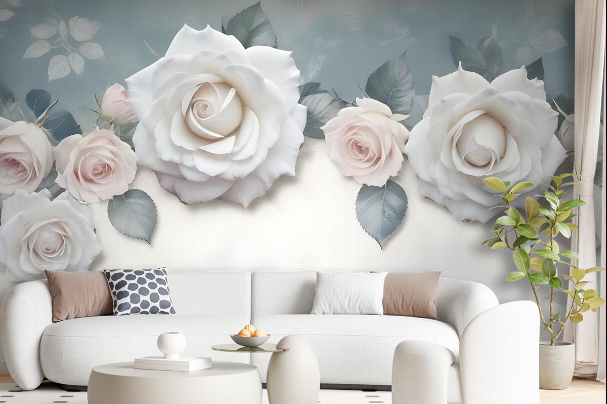 Vintage White Rose Floral Wallpaper Mural