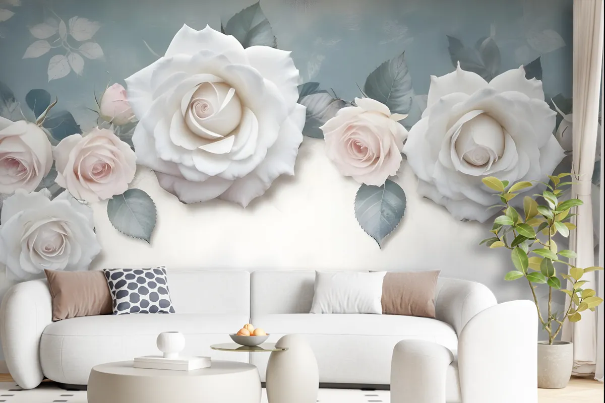 Vintage White Rose Floral Wallpaper Mural