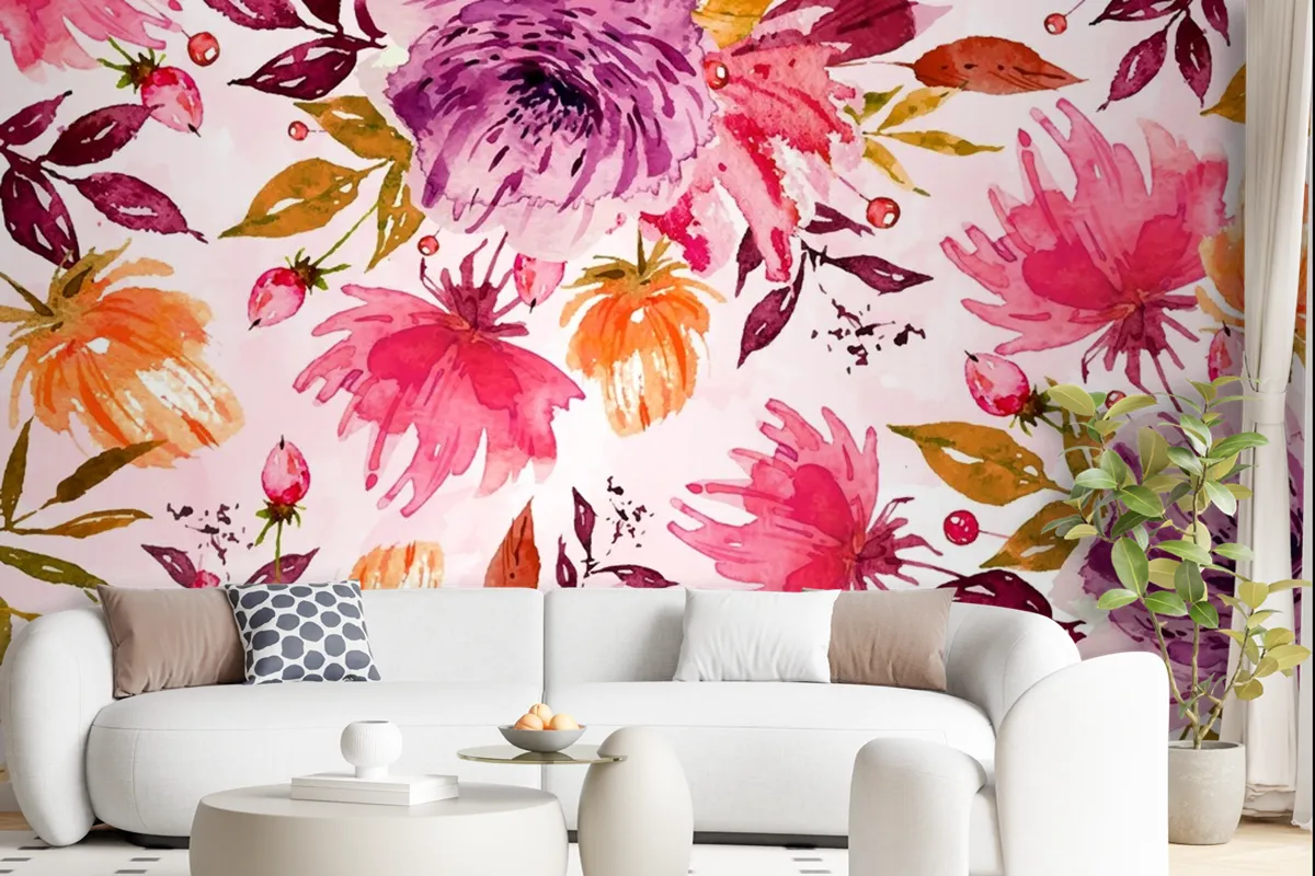 Violet Flower Background With Soft Watercolours Wallpaper Mural