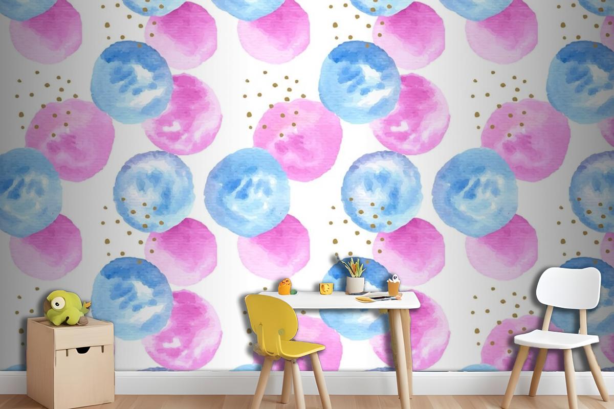 Watercolor Abstract Circular Spots Seamless Pattern Girl Wallpaper Mural