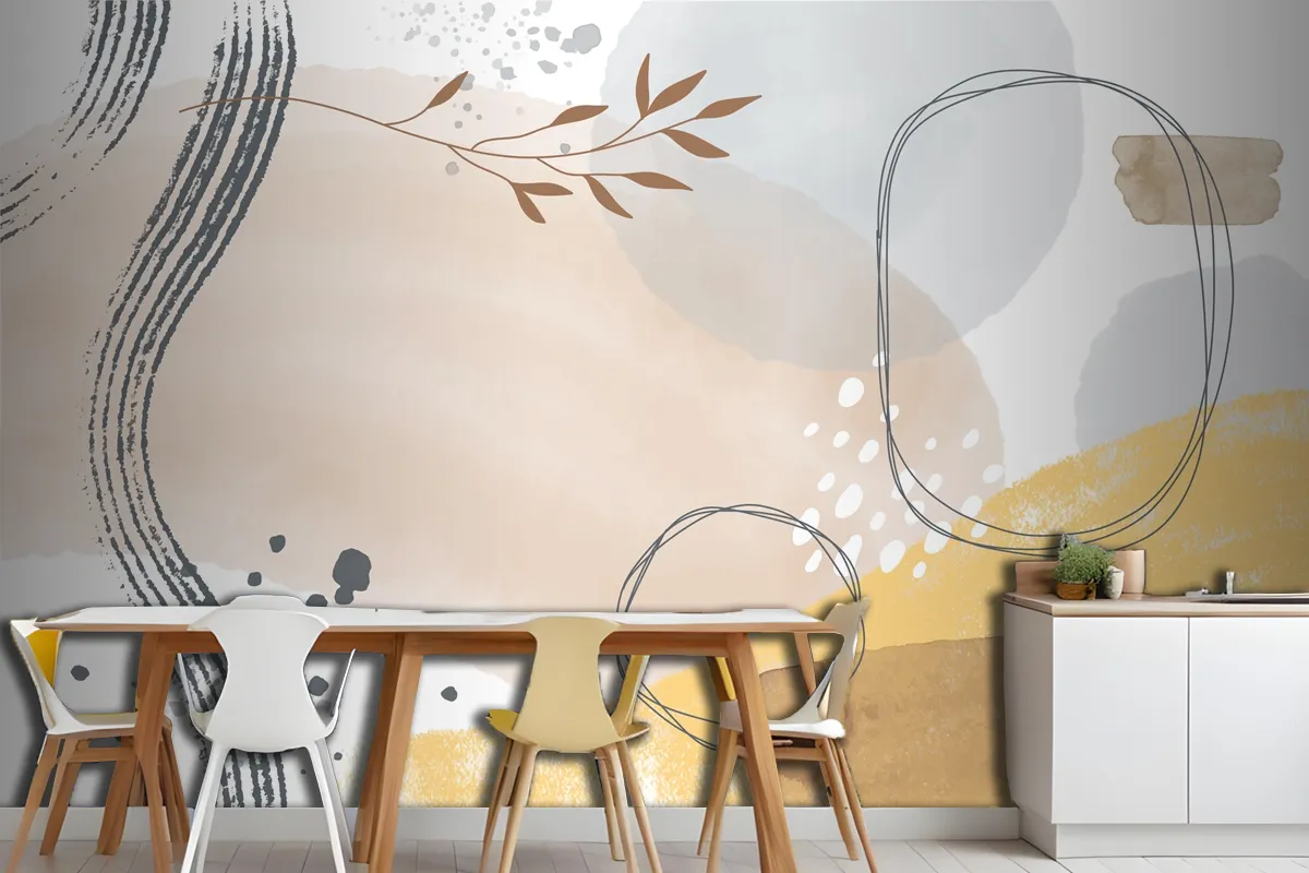 Watercolor Abstract Doodle Kitchen Wallpaper Mural