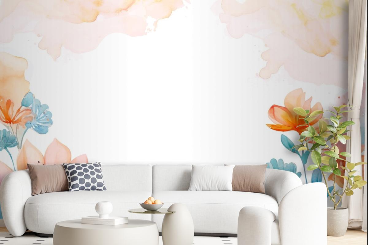 Watercolor Abstract Floral Background Wallpaper Mural