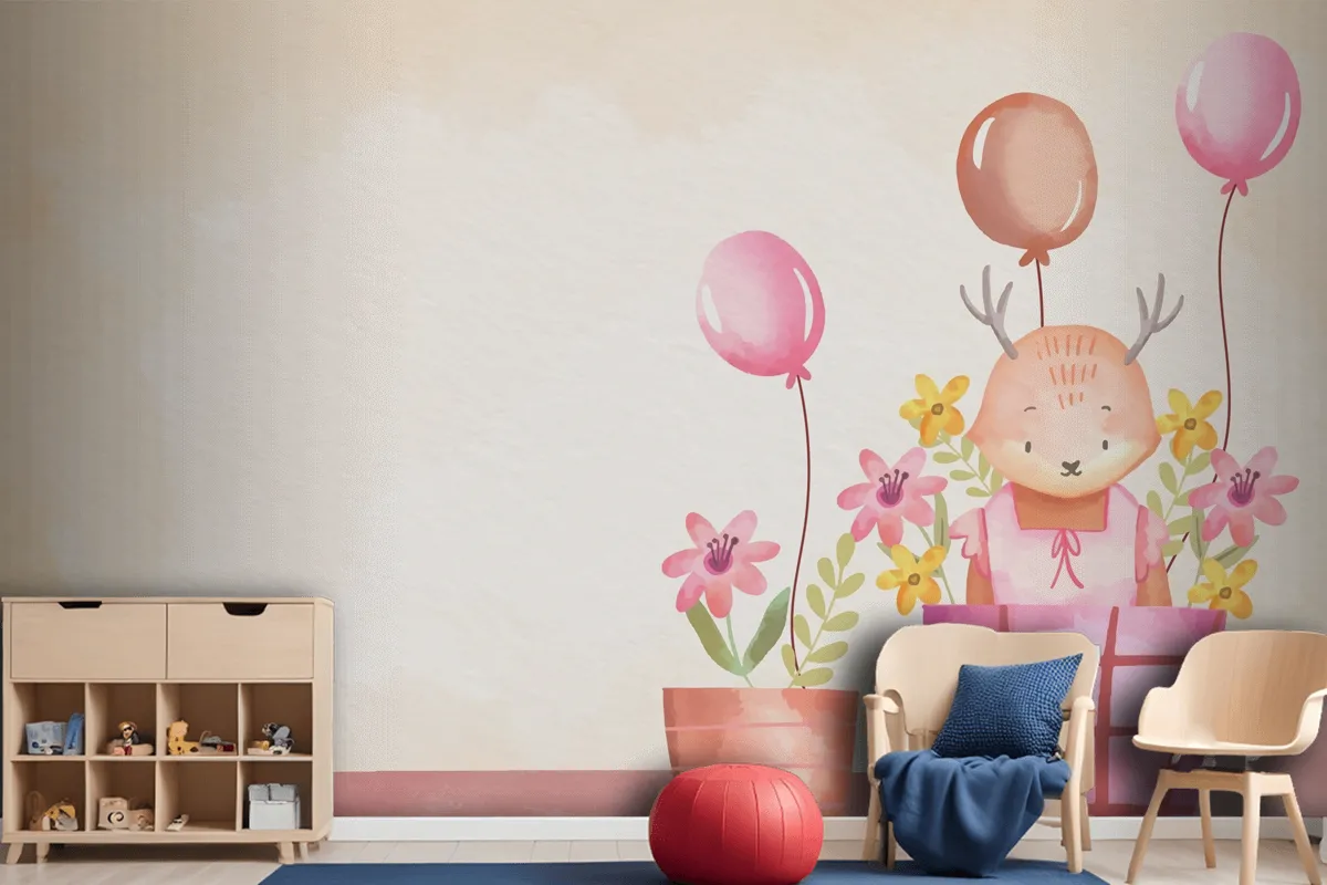 Watercolor Baby Girl Background Wallpaper Mural