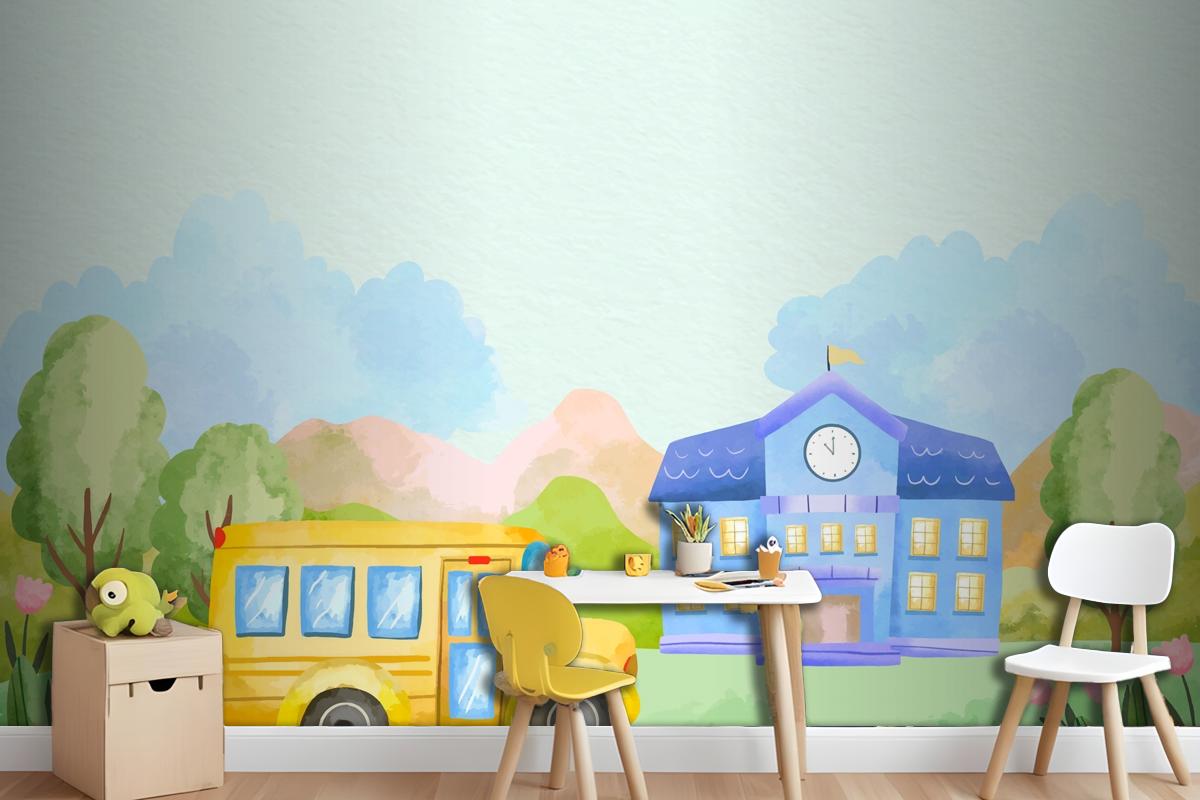 Watercolor Background For Back To School Season Boys Wallpaper Mural