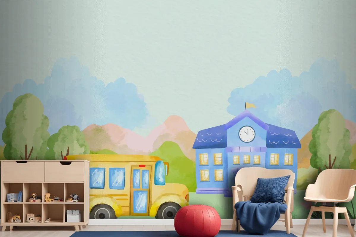 Watercolor Background For Back To School Season Boys Wallpaper Mural