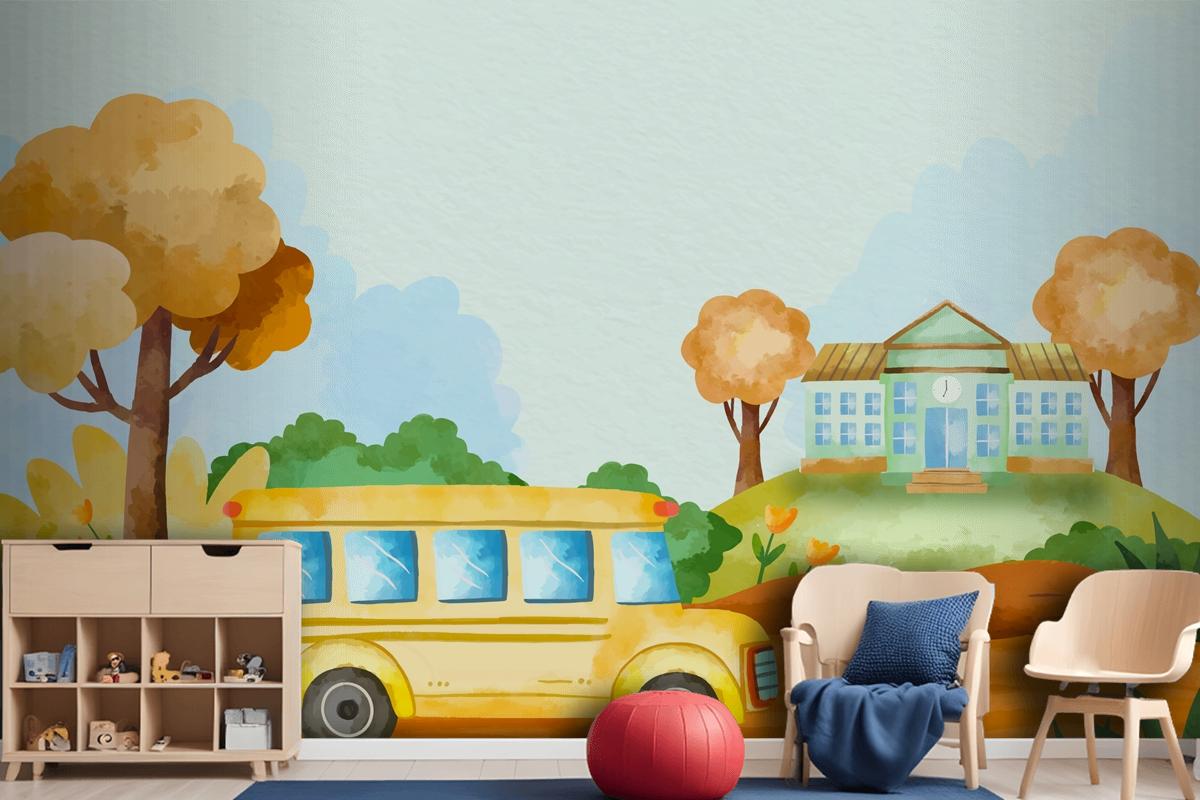 Watercolor Background For Back To School Season Wallpaper Mural