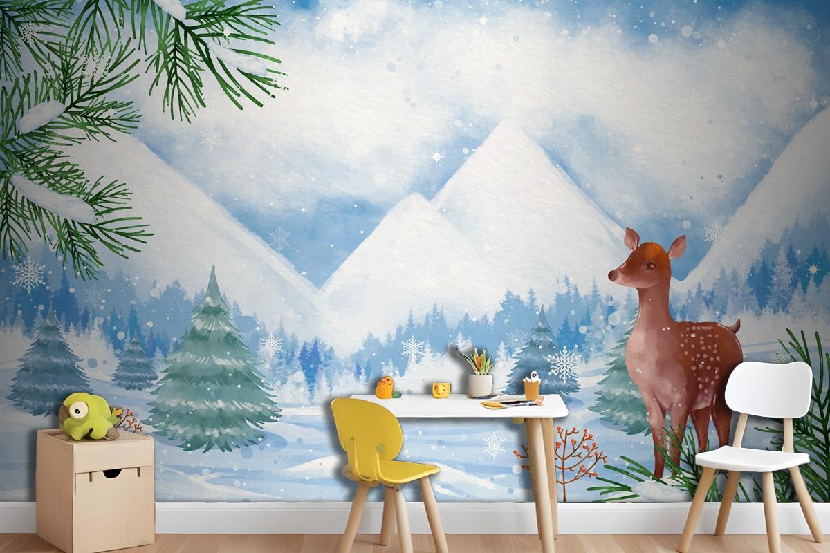 Watercolor Background For Winter Season Celebration Wallpaper Mural