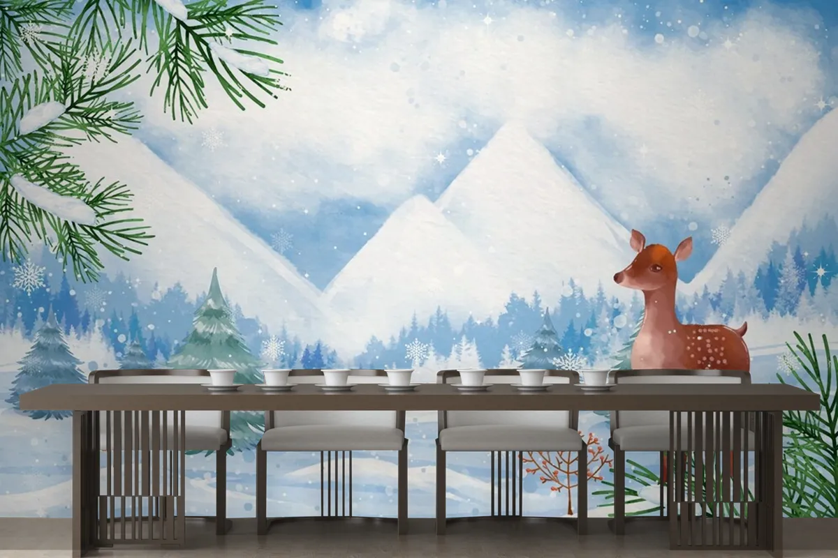 Watercolor Background For Winter Season Wallpaper Mural