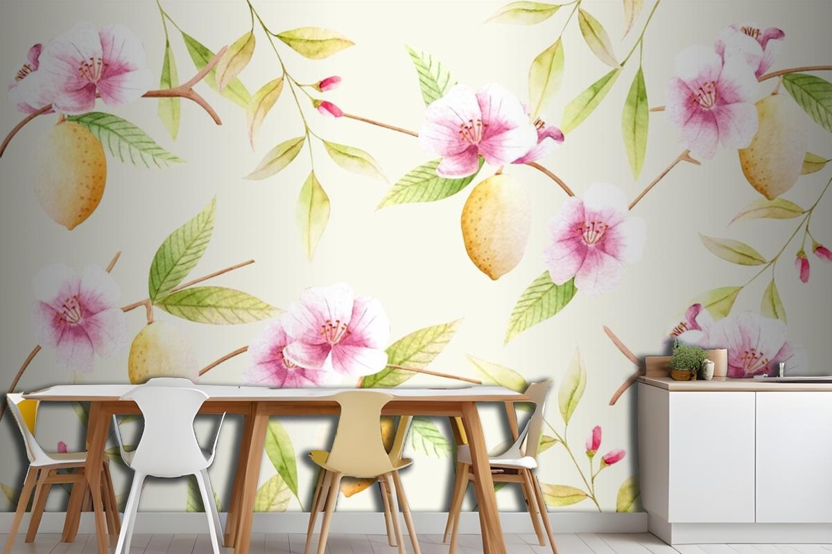 Watercolor Background With Florals Kitchen Wallpaper Mural