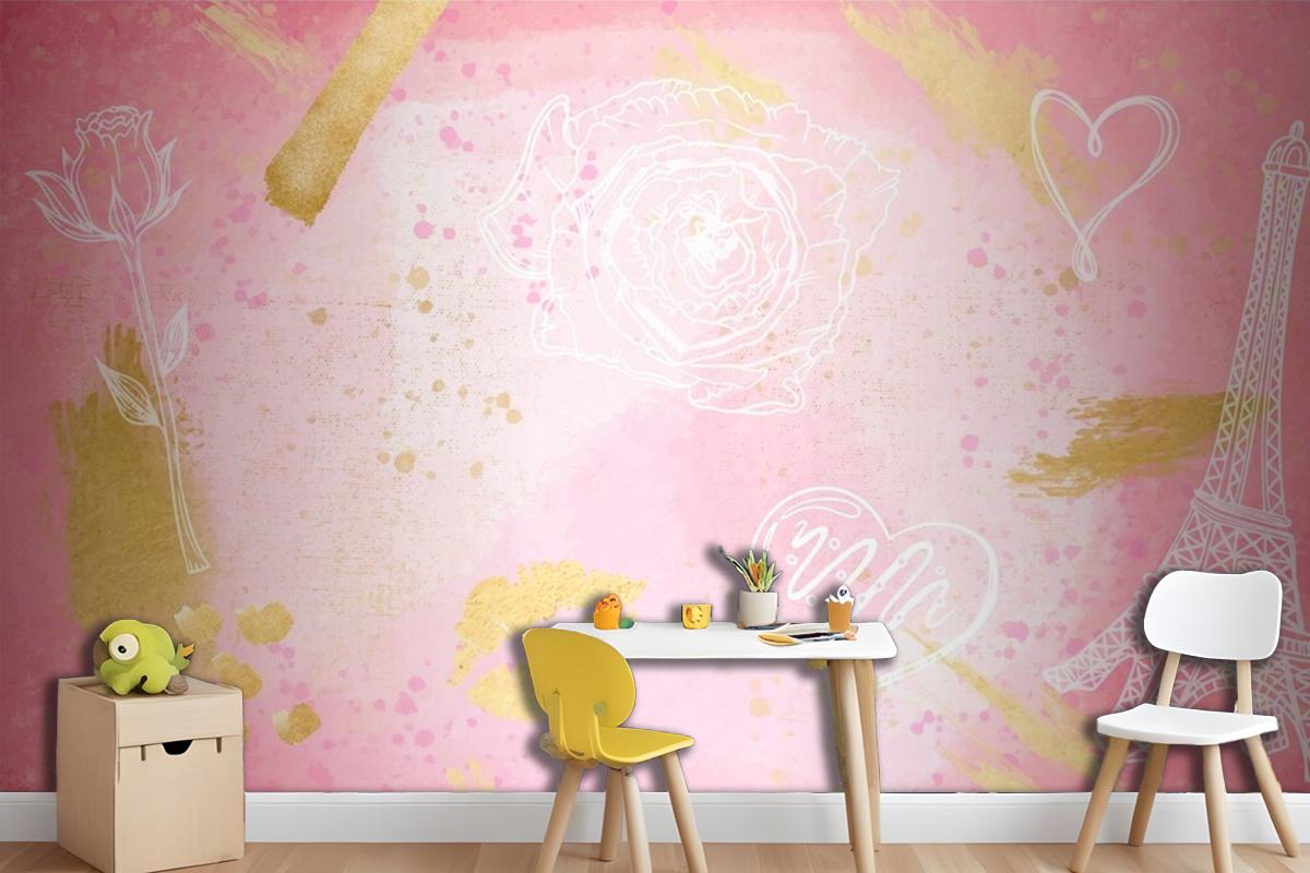 Watercolor Background With Hand Drawn Elements Girl Wallpaper Mural