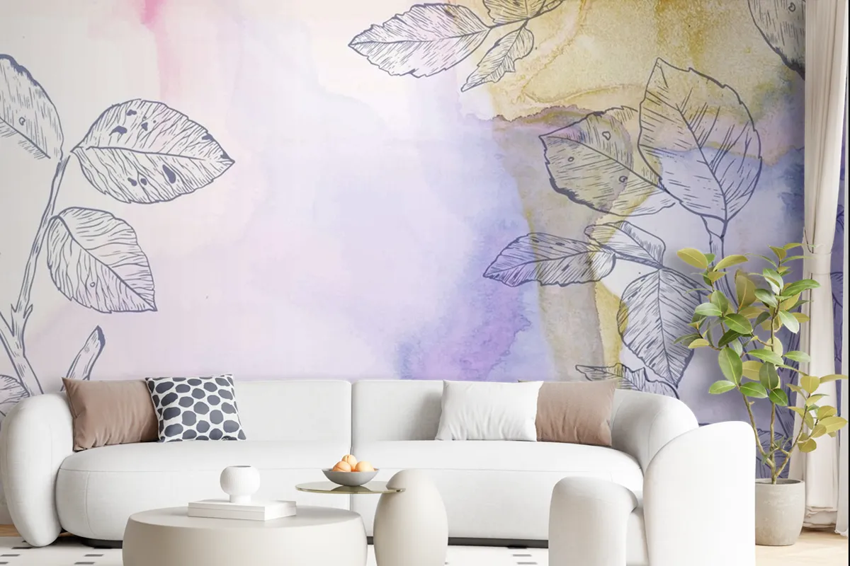 Watercolor Background With Hand Drawn Elements Wallpaper Mural