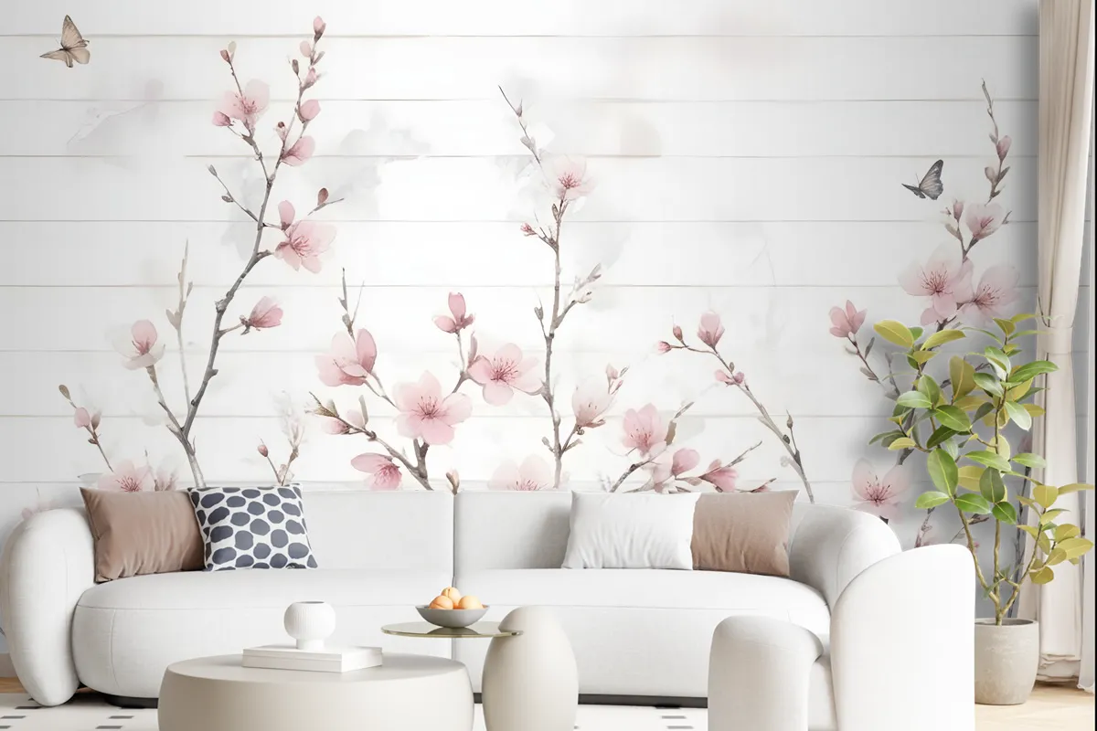 Watercolor Cherry Blossom Wallpaper Mural