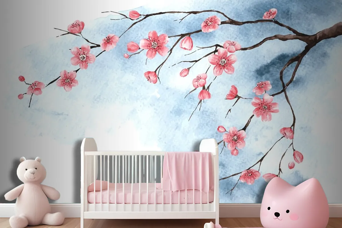 Watercolor Cherry Blossom Wallpaper Mural