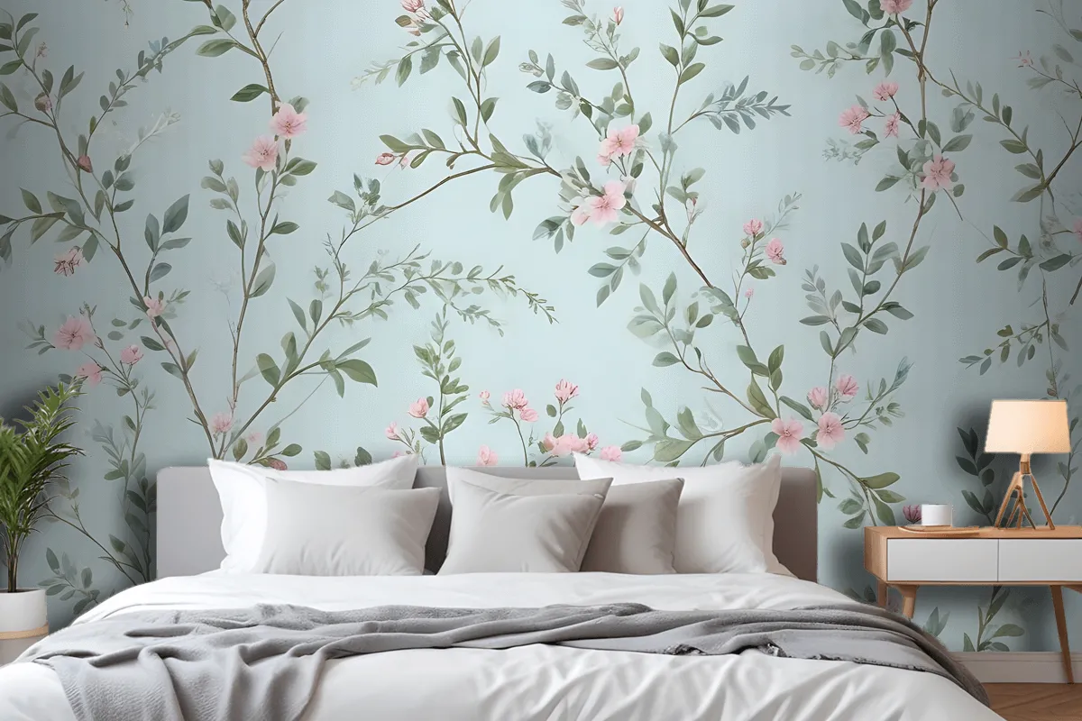 Watercolor Chinoiserie Floral Peony Blossom Wallpaper Mural