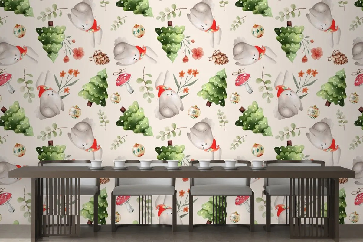 Watercolor Christmas Pattern Design Wallpaper Mural