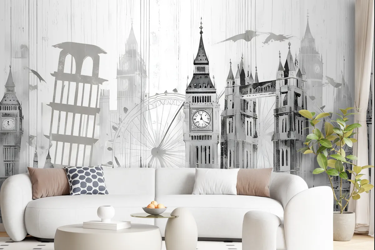 Watercolor City Famous Place Wallpaper Mural