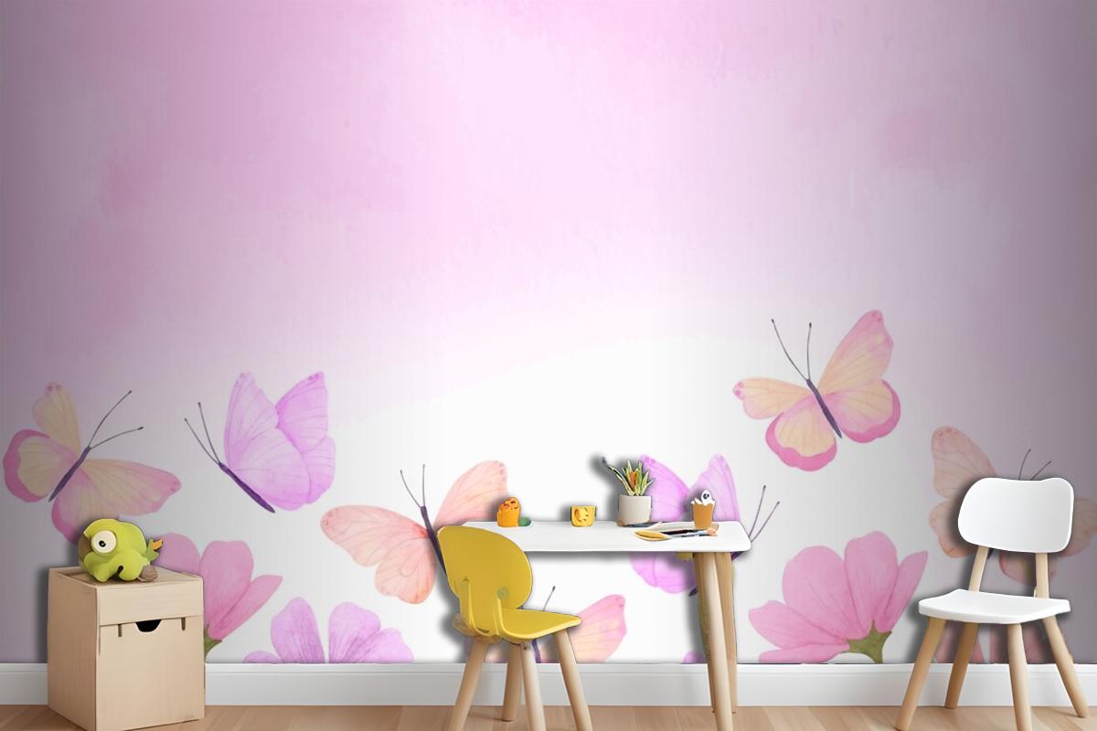 Watercolor Colorful Butterfly Background Kids Girl Wallpaper Mural