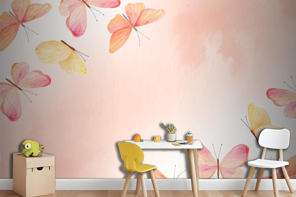 Watercolor Colorful Butterfly Background Kids Girls Wallpaper Mural