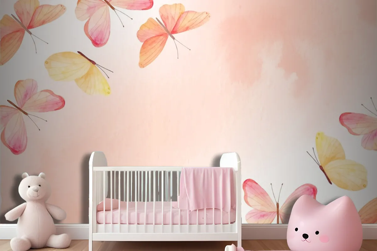 Watercolor Colorful Butterfly Background Kids Girls Wallpaper Mural