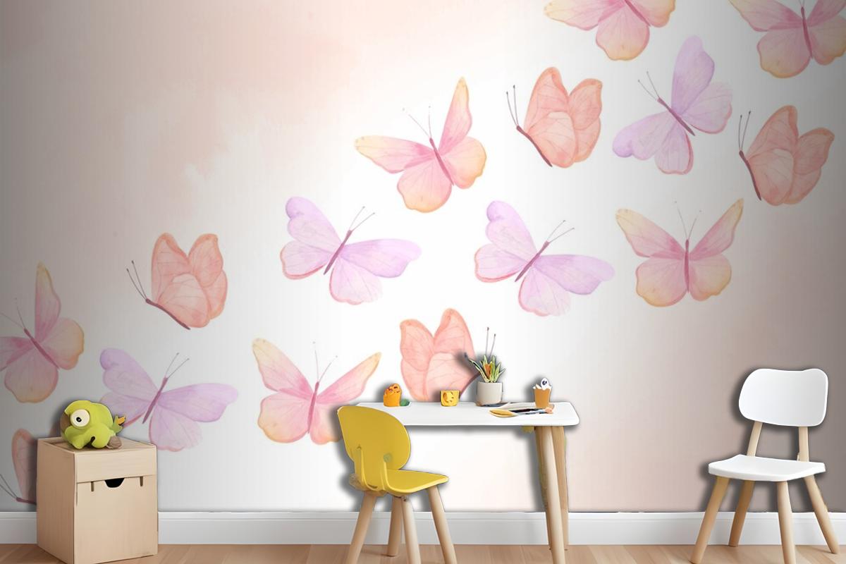 Watercolor Colorful Butterfly Background Kids Wallpaper Mural