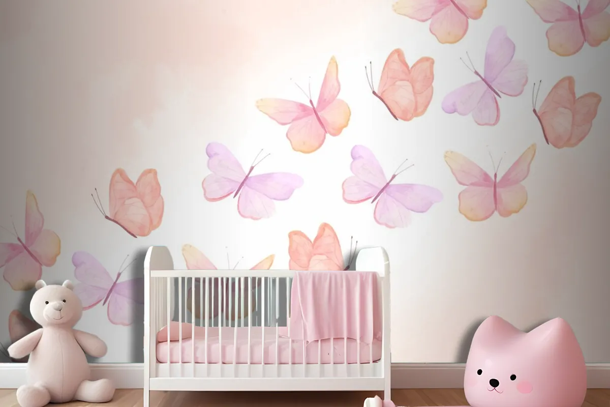 Watercolor Colorful Butterfly Background Kids Wallpaper Mural