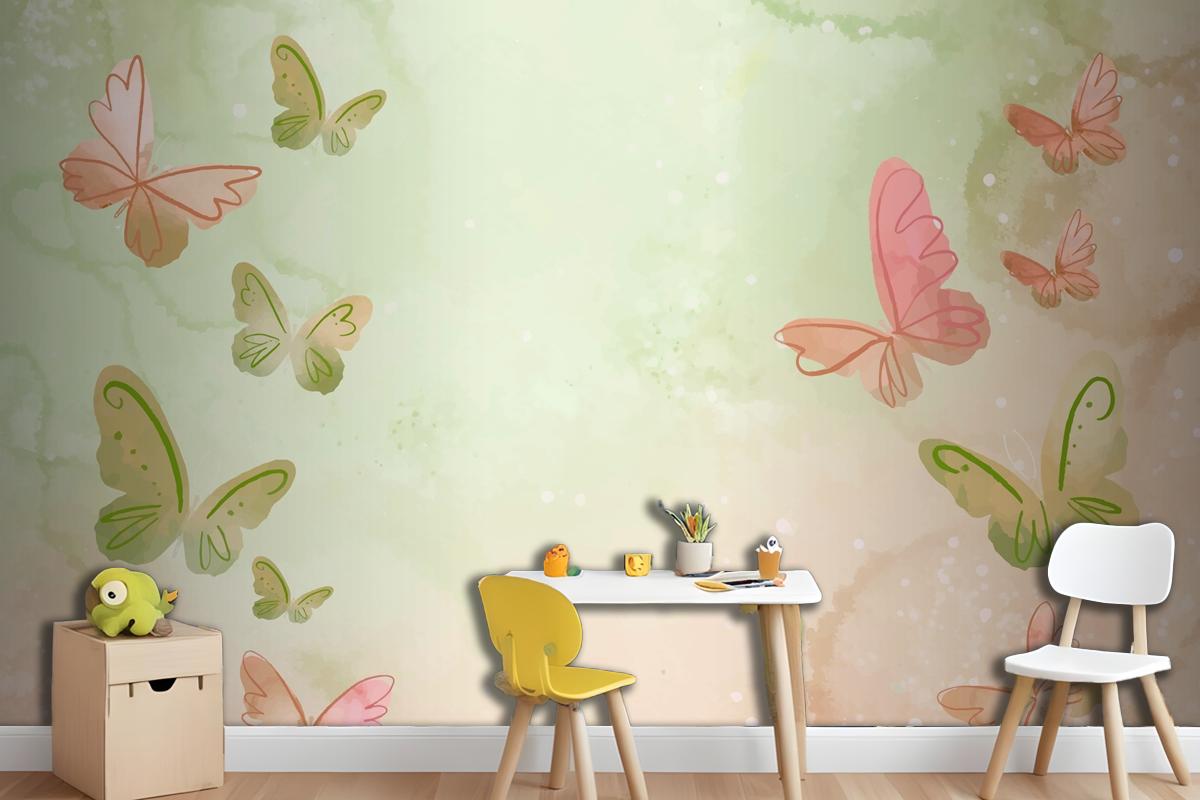 Watercolor Colorful Butterfly Background Wallpaper Mural