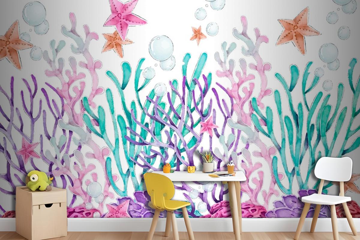 Watercolor Colorful Coral Background Wallpaper Mural