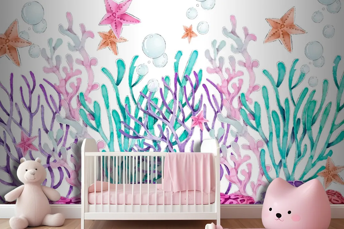 Watercolor Colorful Coral Background Wallpaper Mural