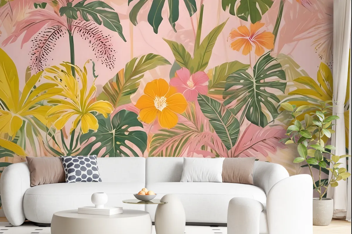 Watercolor Colorful Summer Tropical Leaf Wallpaper Mural