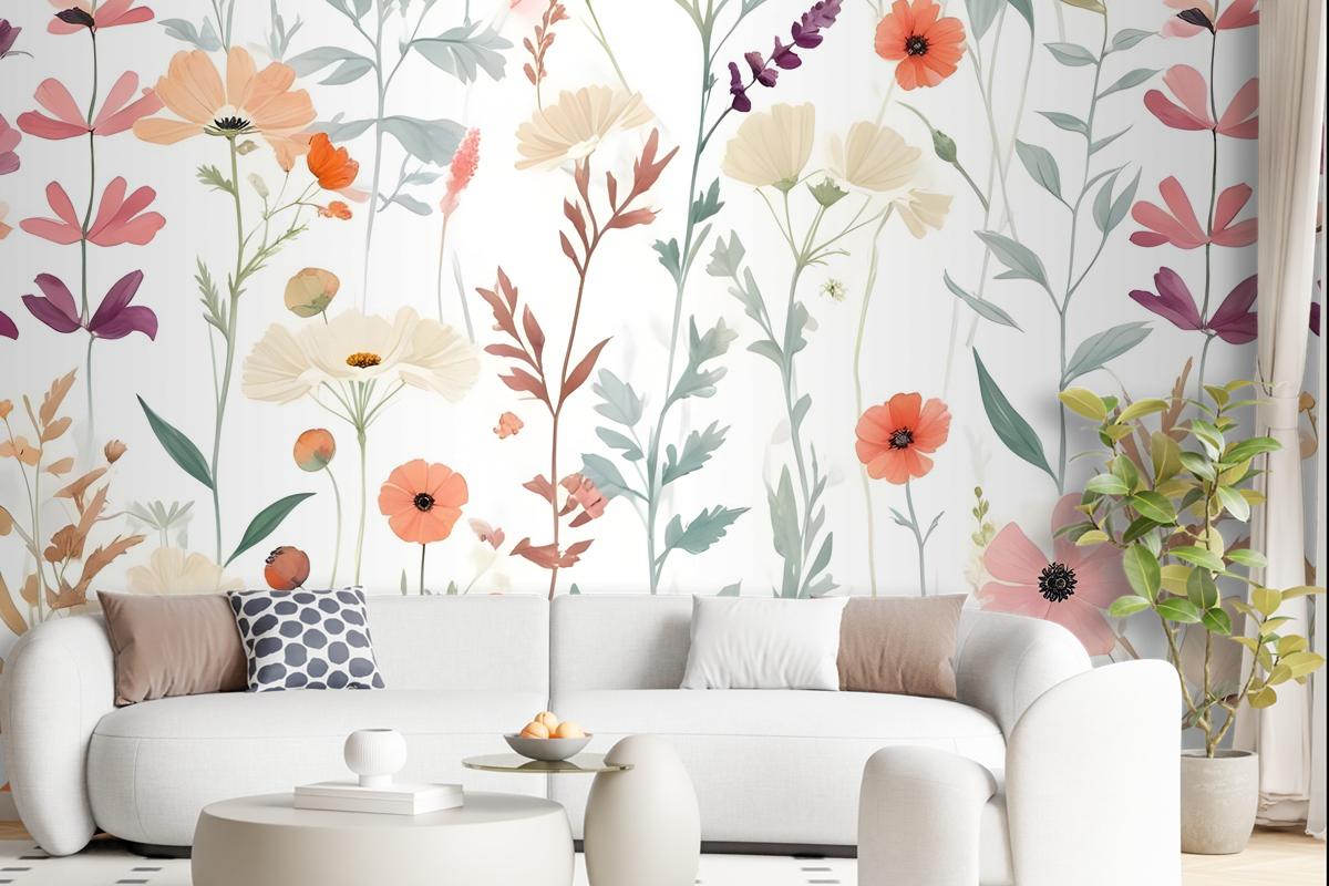 Watercolor Colorful Wildflower Garden Wallpaper Mural