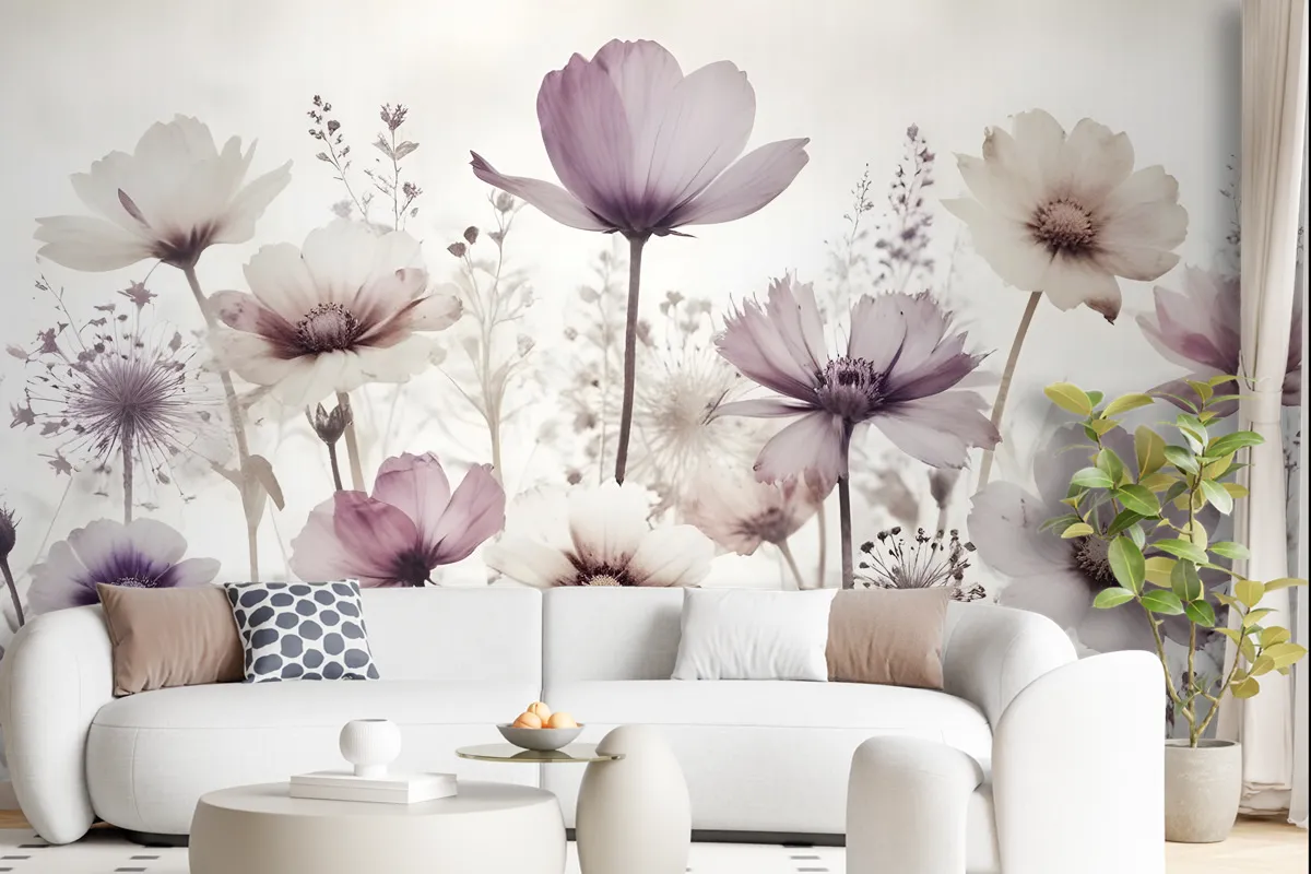 Watercolor Dark Poppy Flowers Wallpaper Mural