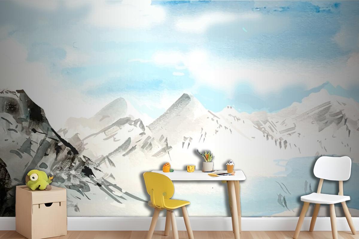 Watercolor Daytime Mountains Background Wallpaper Mural