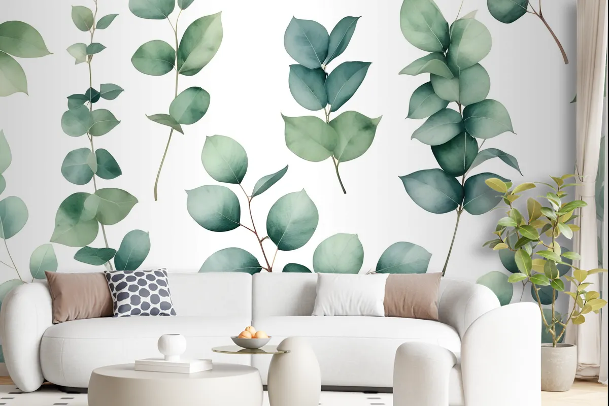 Watercolor Eucalyptus Leaf Wallpaper Mural