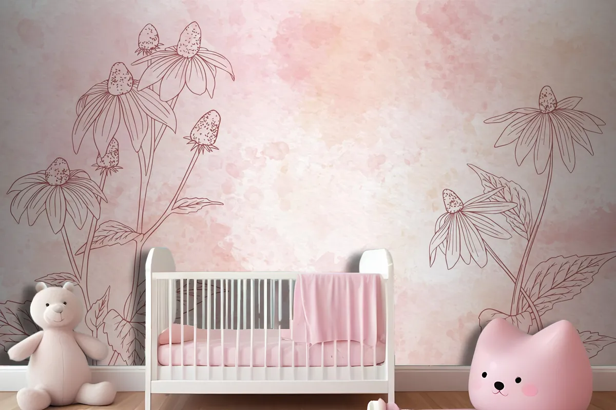 Watercolor Floral Background In Monochrome Wallpaper Mural