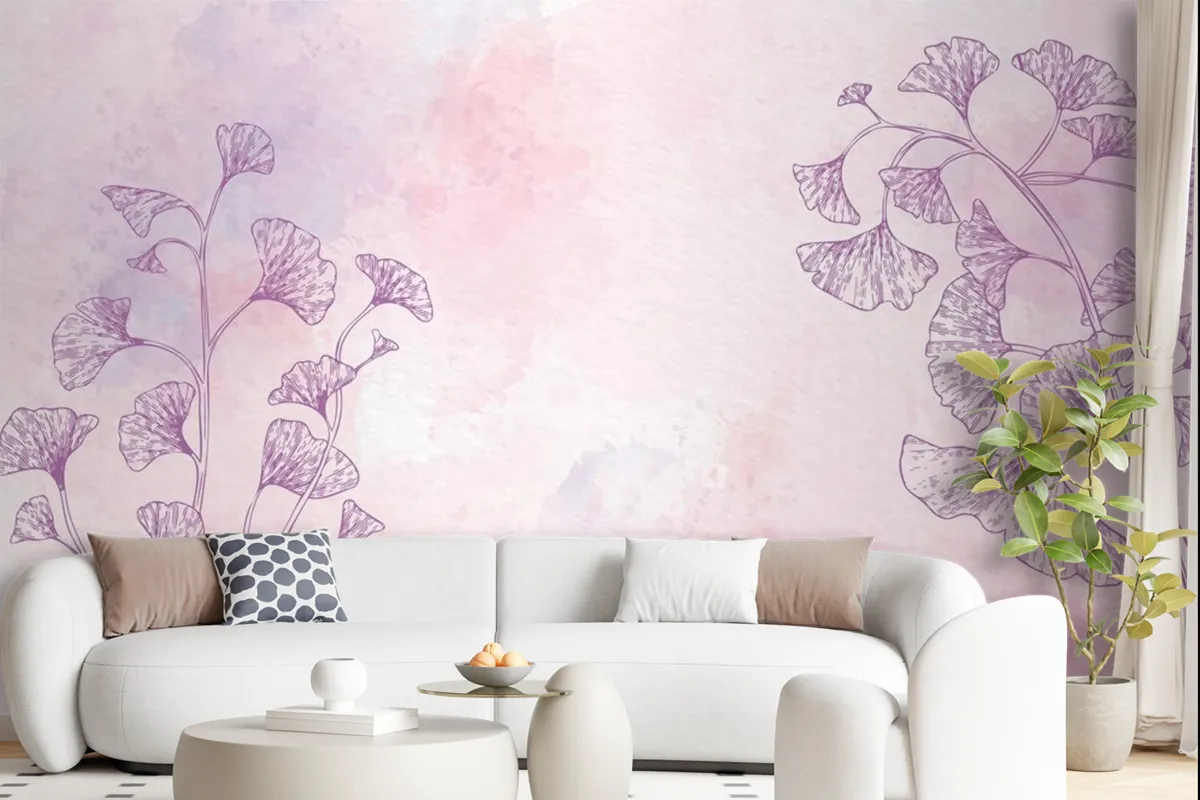 Watercolor Floral Background In Monochrome Wallpaper Mural