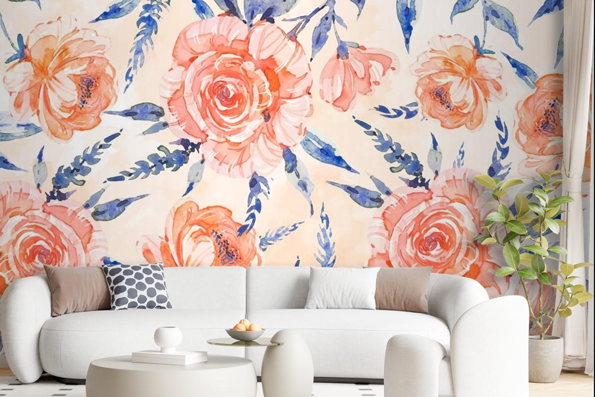 Watercolor Floral Background With Soft Colors Wallpaper Mural