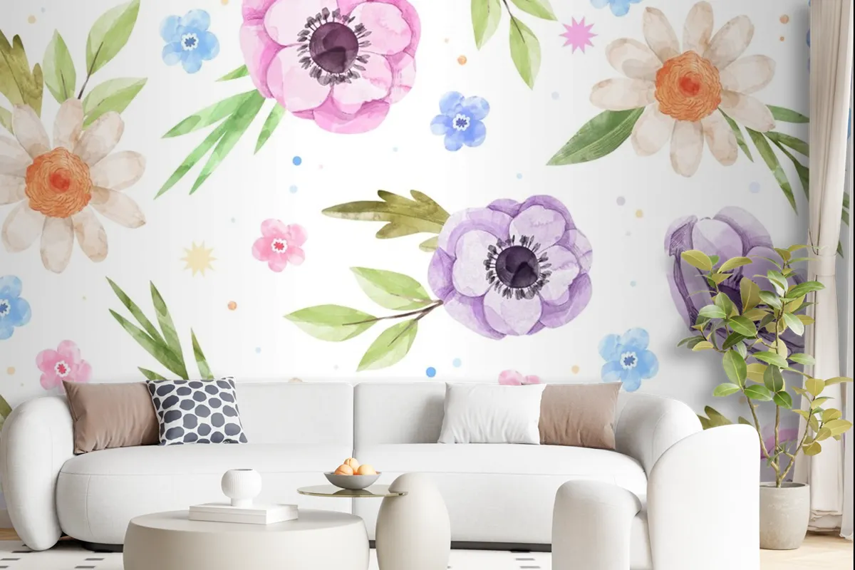 Watercolor Floral Background Wallpaper Mural