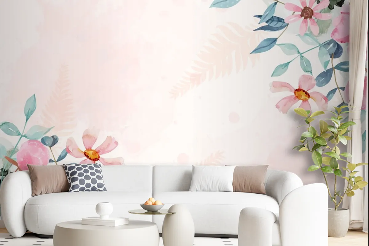 Watercolor Floral Background Wallpaper Mural