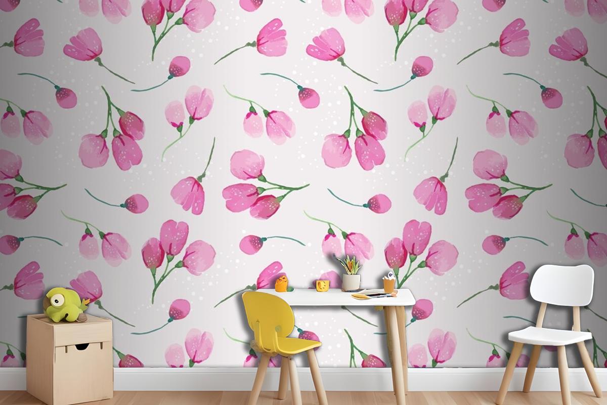 Watercolor Floral Pattern Design Wallpaper Mural