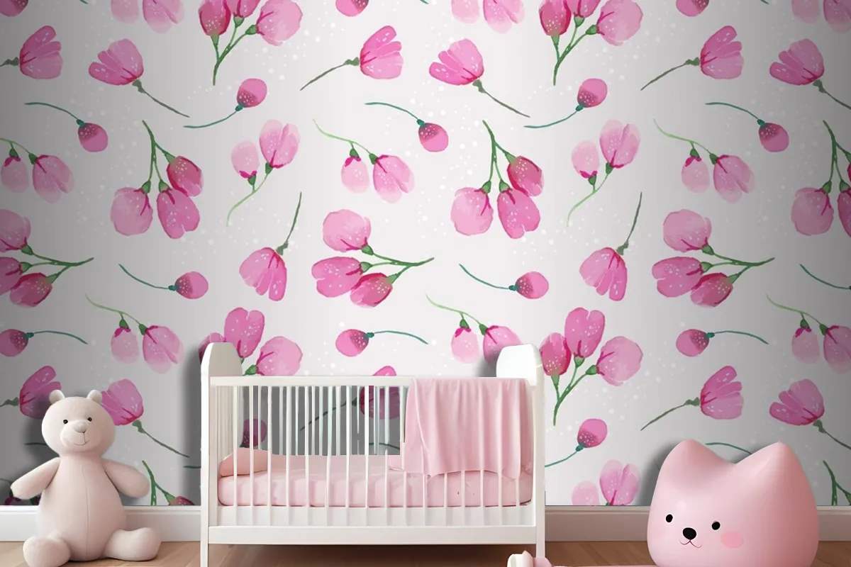 Watercolor Floral Pattern Design Wallpaper Mural