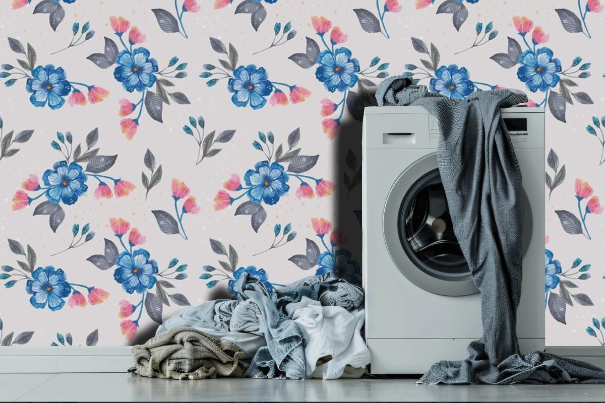 Watercolor Floral Pattern Design Laundry Room Wallpaper Mural