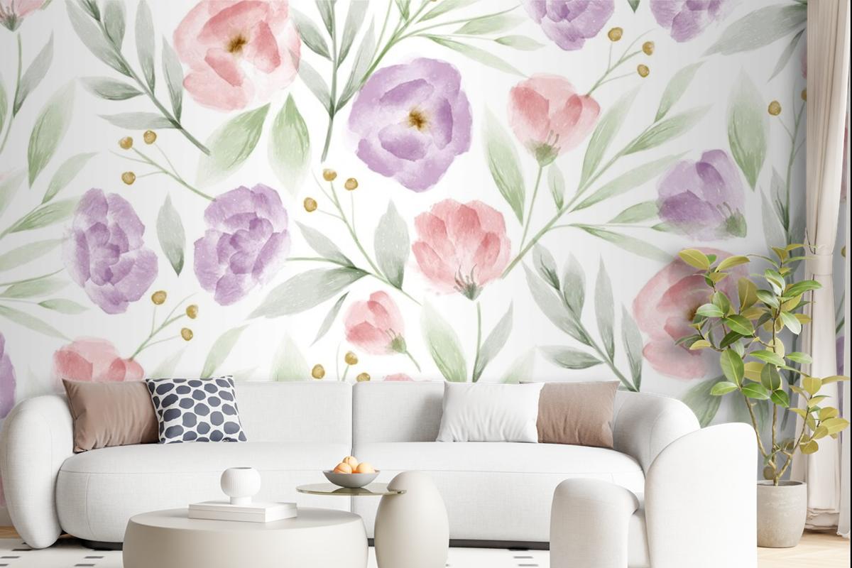 Watercolor Floral Pattern Wallpaper Mural