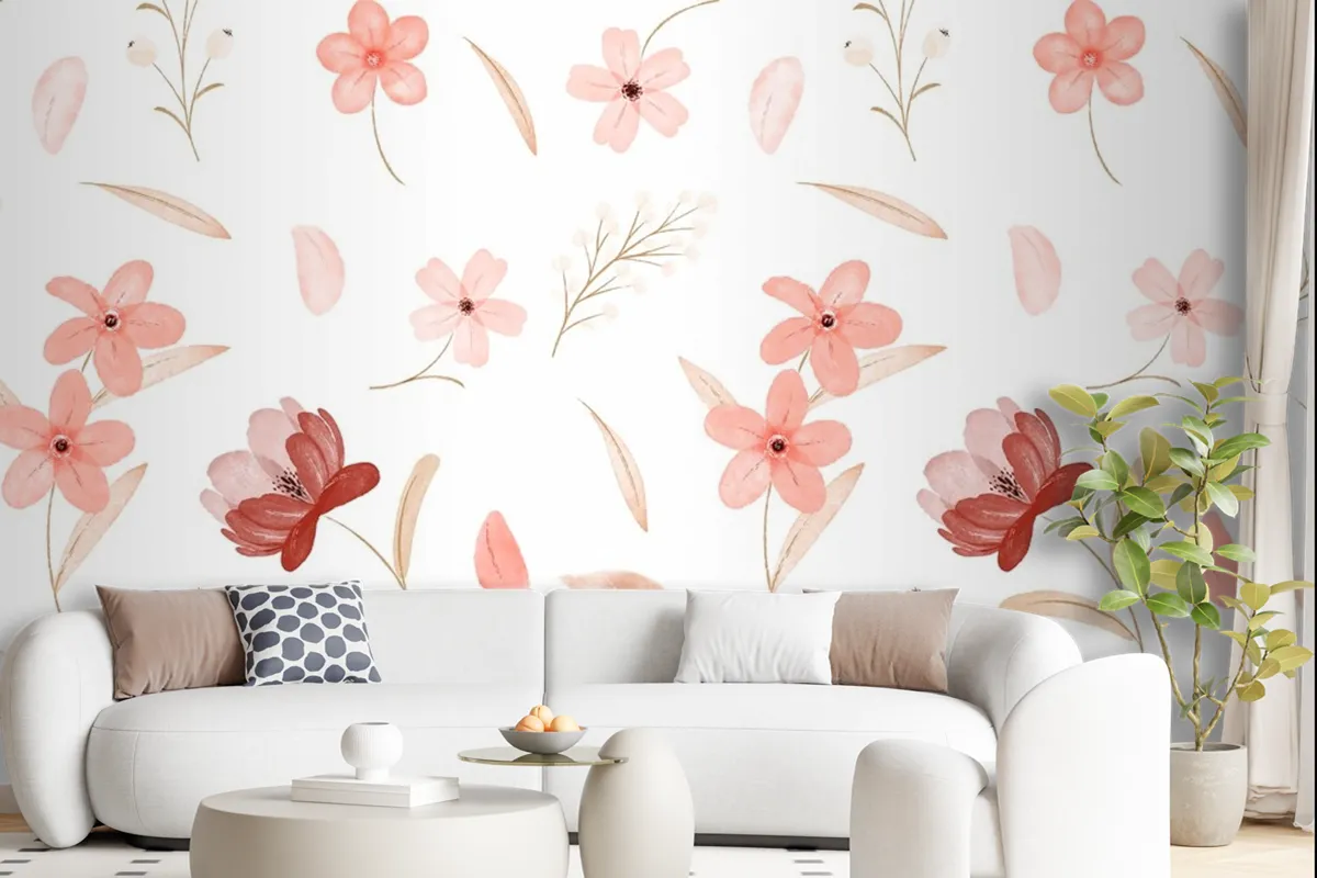 Watercolor Floral Pattern Wallpaper Mural