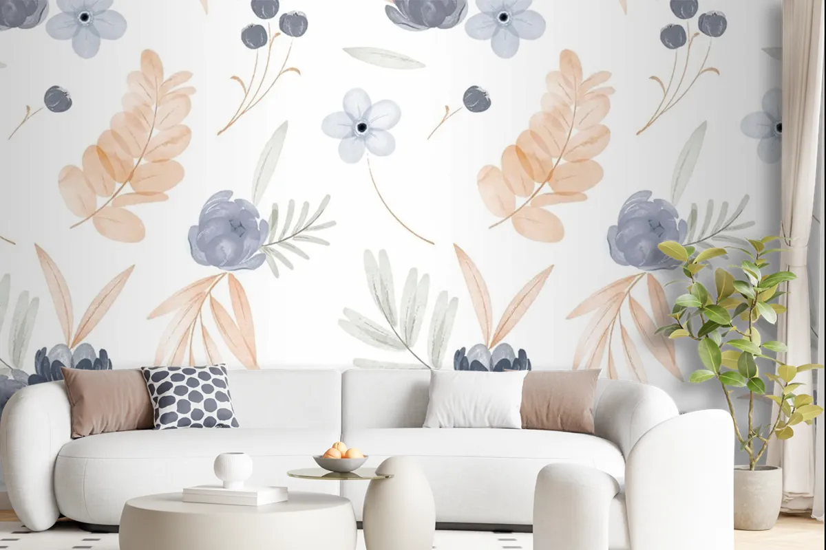 Watercolor Floral Pattern Wallpaper Mural