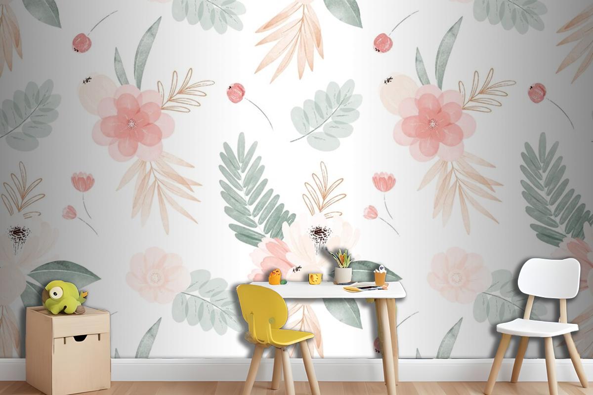 Watercolor Flowers Illustration Background Girl Wallpaper Mural