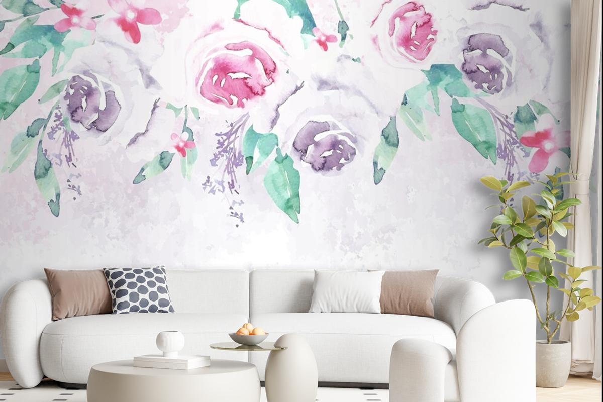 Watercolor Flowers Wallpaper In Pastel Colors Wallpaper Mural