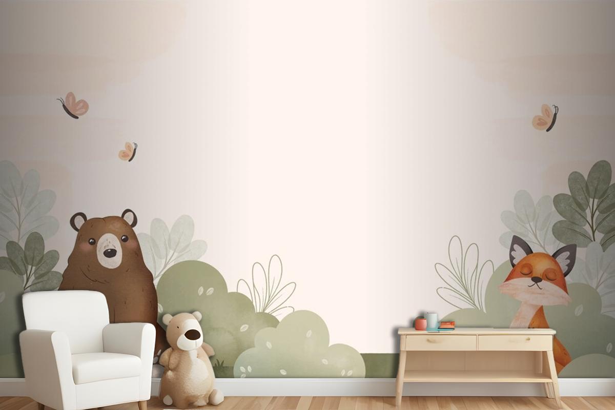 Watercolor Forest Animals Wallpaper Mural