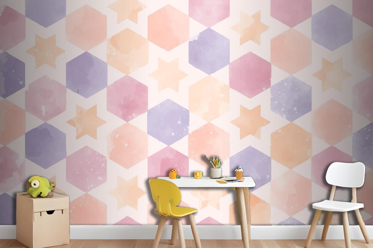 Watercolor Geometric Background Kids Girl Wallpaper Mural