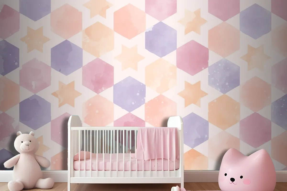 Watercolor Geometric Background Kids Girl Wallpaper Mural