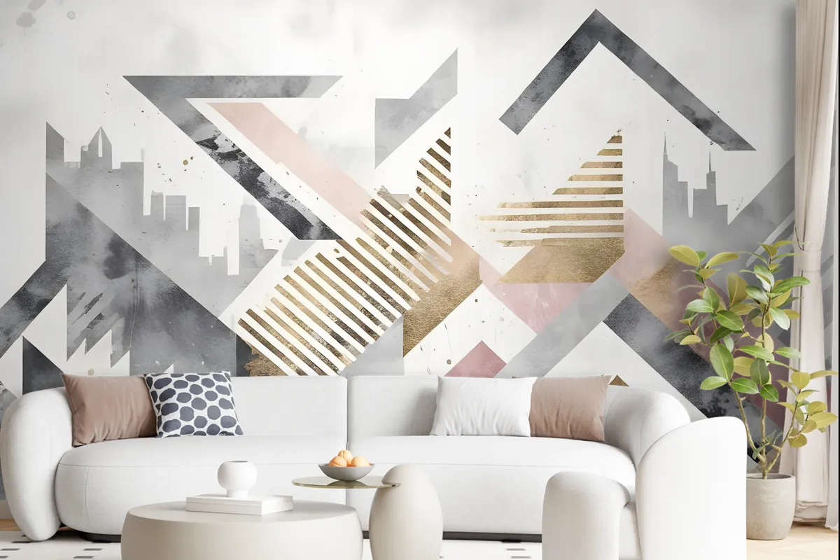 Watercolor Geometric City Wallpaper Mural